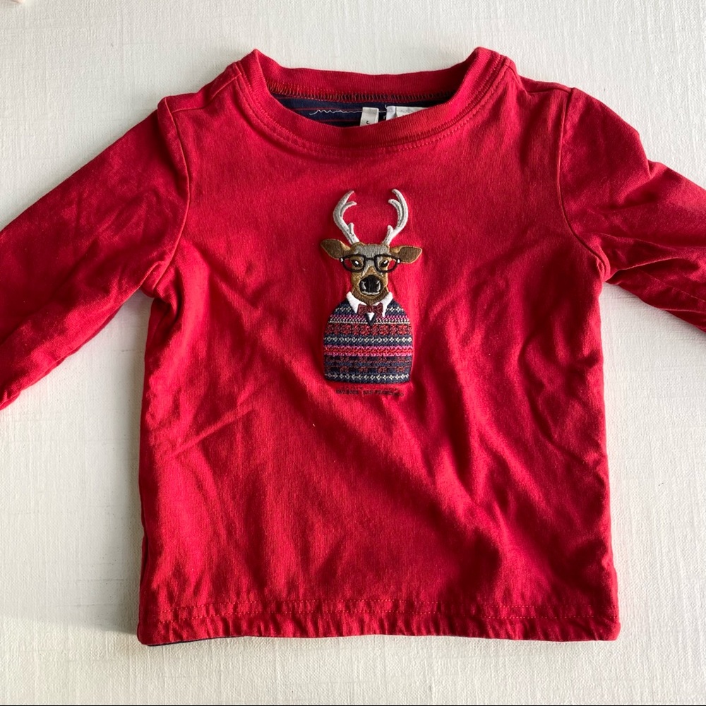 Janie And Jack Reversible Long Sleeve Reindeer And Striped Shirt 12/18M